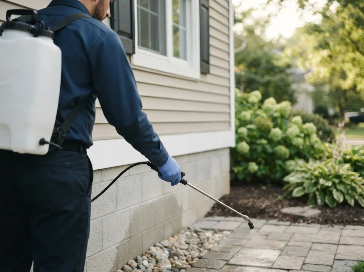Pest control technician inspecting a home in De Queen, AR